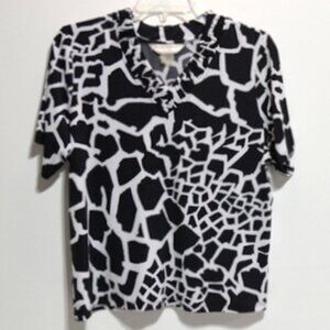 Allison Daley Women's White & Black Animal Print Short Sleeve Top – Size: PM